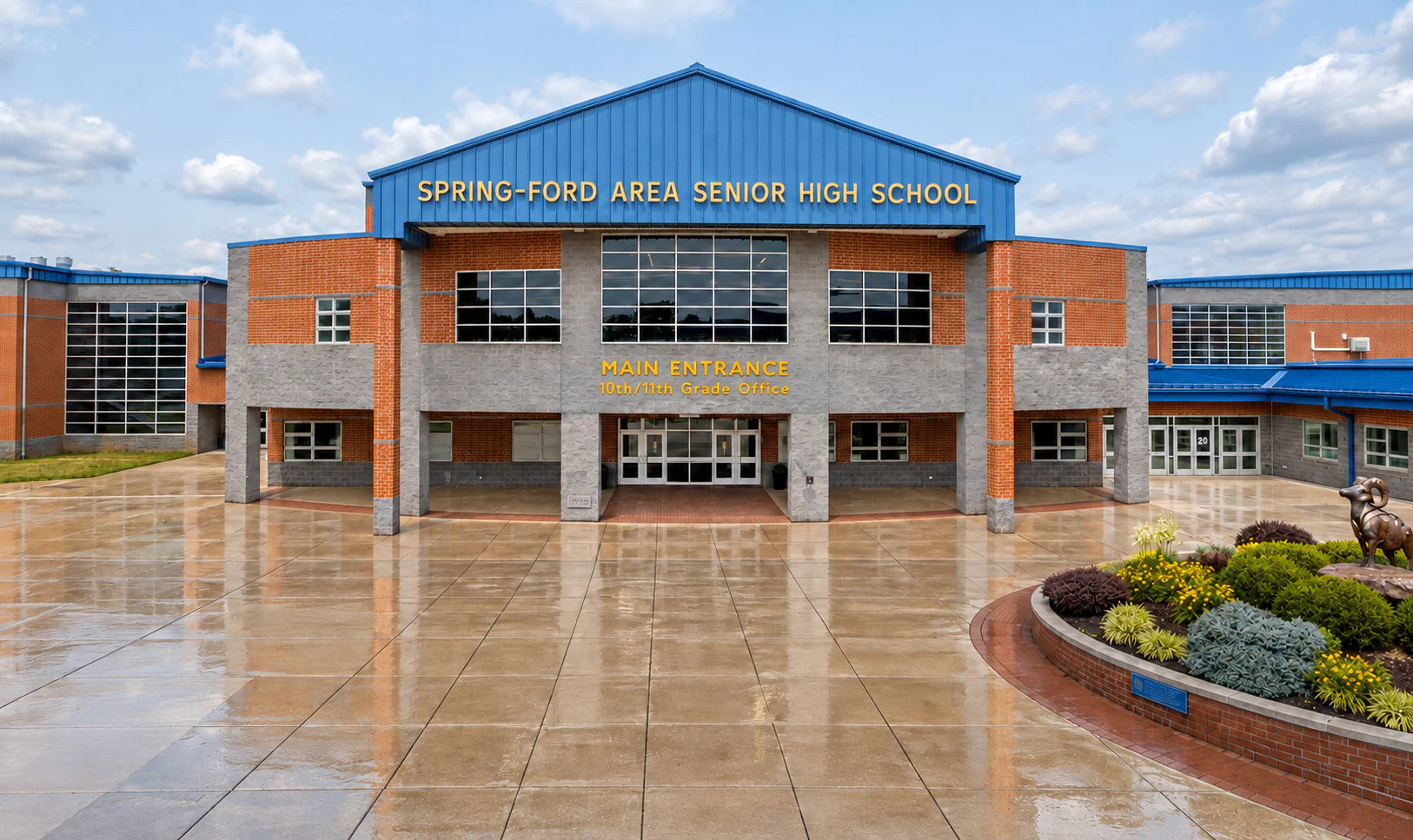 The main entrance of Spring-Ford Area Senior High School
